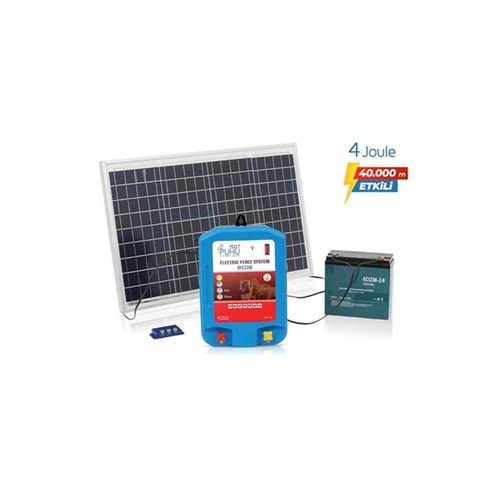Puhu/1507 Ecos Güneş Enerjili Elektrikli Çit Sistemi 4 Joule (40W+12V24Ah)